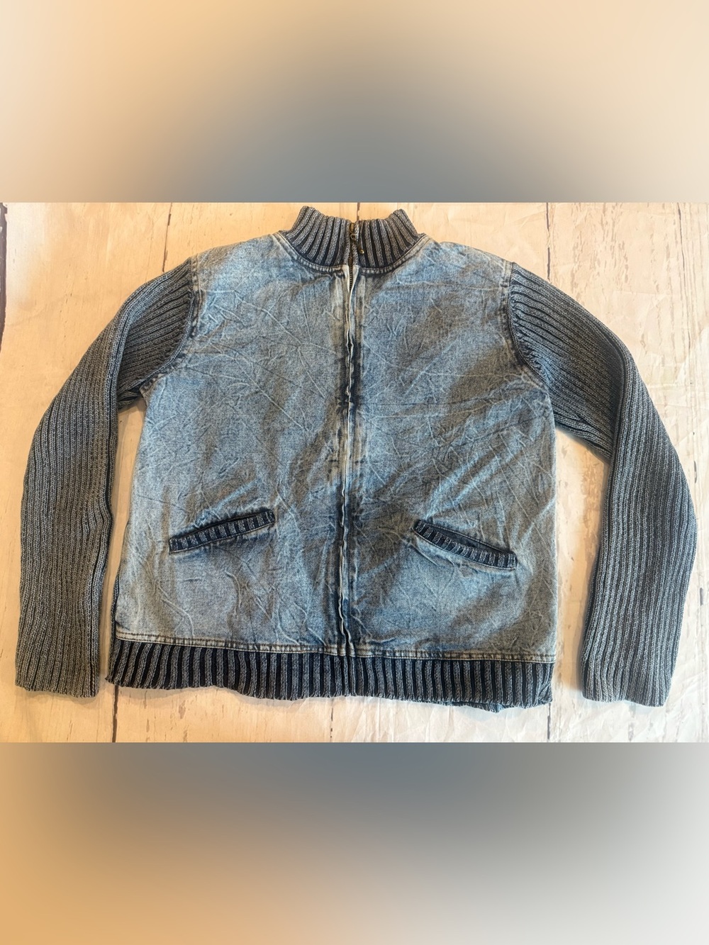 1980's Vintage PBJ Blues Acid Wash Denim Sweater Jacket Woman Size Medium Retro